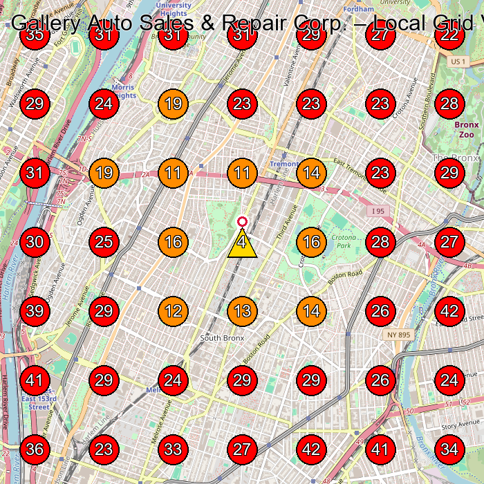 Gallery Auto Sales & Repair Corp. GeoGrid visibility map for Used Auto Parts Store in Bronx
